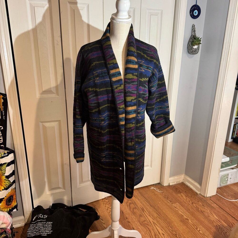 Alps Wool Cardigan Sweater Aztec Southwestern Shawl Collar Womens medium